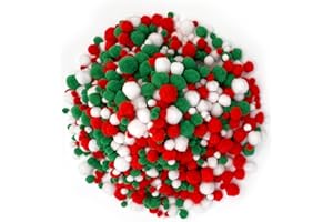 Lusy DM 1200 Pieces Christmas Pom Pom Fluffy Pom Poms Mini pom Balls for Craft Making and Christmas Decorations (4 Sizes, White, Green, Red)