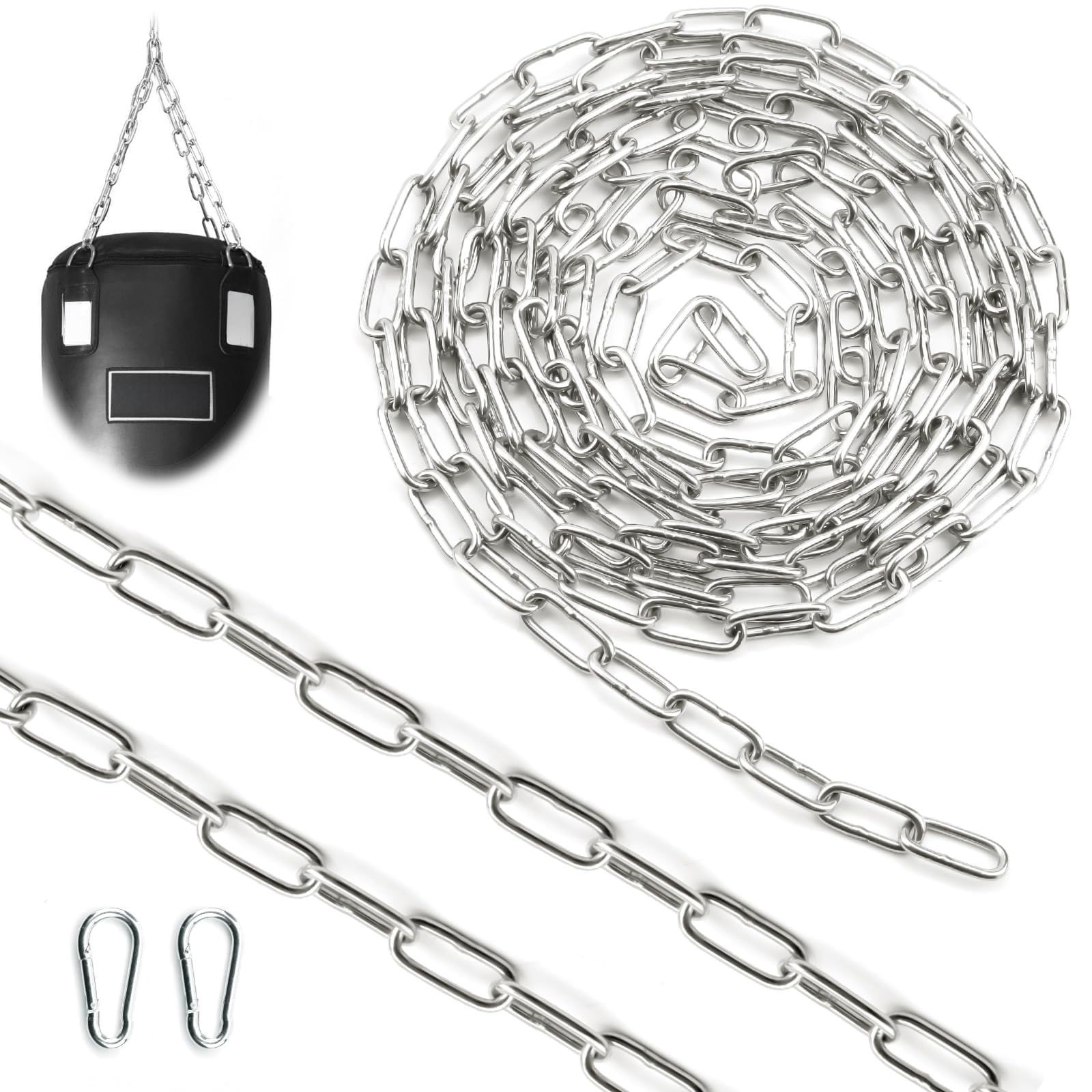 SWTYExt Stainless Steel Chain, Sold by the Metre, Steel Chain, 3.5 m, 2.5 mm, Stainless Steel Chain, Link Chain, Extension Chain, Metal Chain with Carabiner for Dog Chain, Swings,