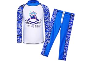 TFJH E 2PCS Kids Boys Long Sleeve Swimsuit UPF 50+ UV Sun Protective Swimwear
