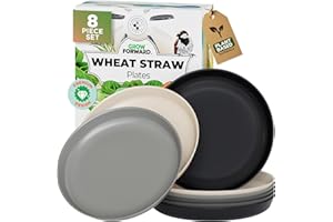 Grow Forward Premium Wheat Straw Plates - 10 Inch Reusable Hard Plastic Dinner Plates Set of 8 - Unbreakable & Microwave Safe