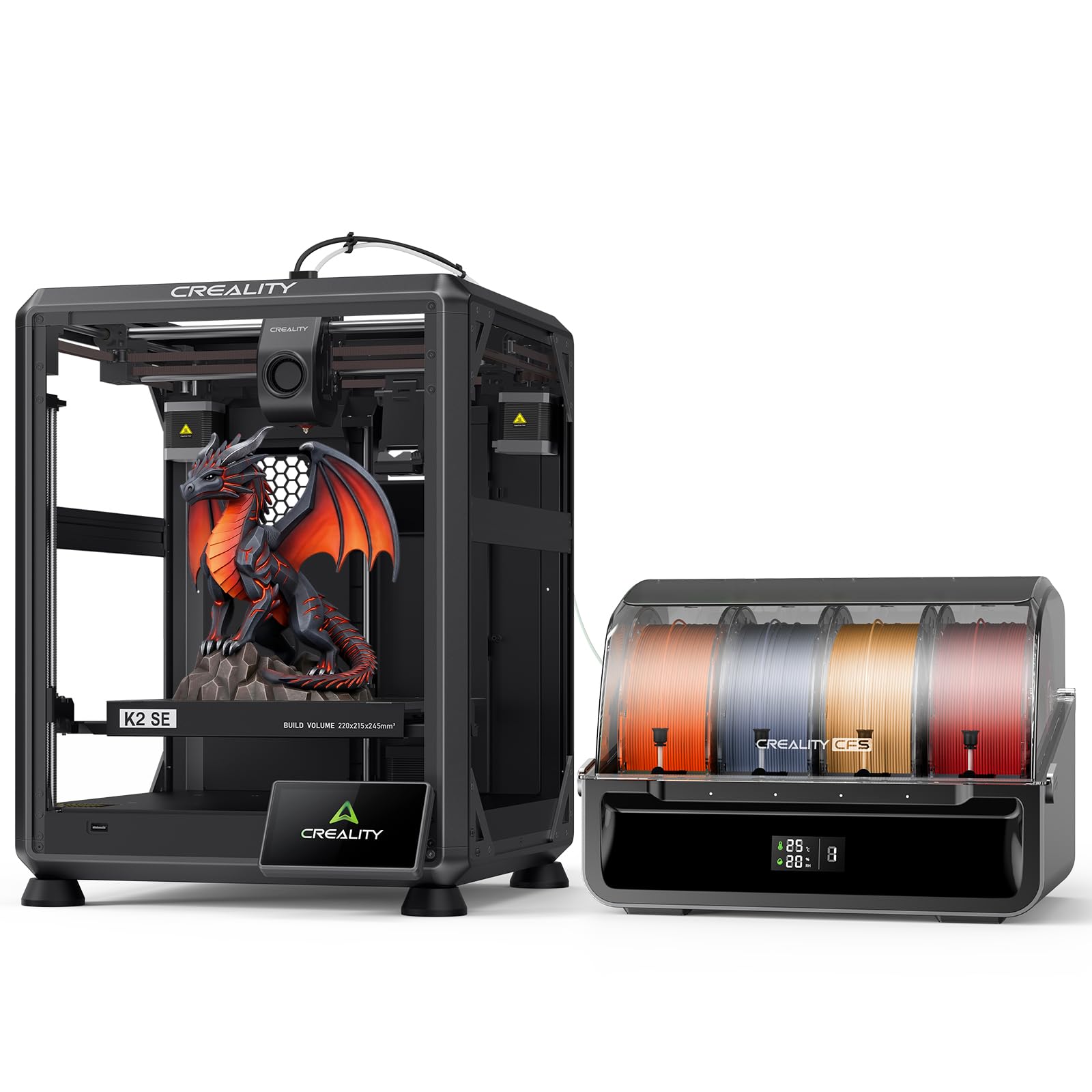 Photo 1 of Creality K2 SE Combo 3D Printer, Support Multicolor Printing with CFS, 500mm/s High-Speed, Smart Auto Leveling, Solid Metal Build Frame, Fully Assembled, Next-Gen Extruder, 220×215×245 mm Build Volume