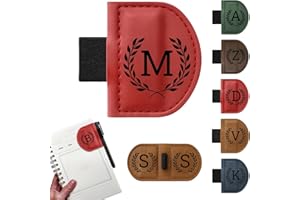JUBOPE Bygone Mark Bookmark with Pen Holder, 26 Name Initial Letters, 5 Retro Colors, Personalized Magnetic Leather Bookmarks Gift for Women and Men Book Lovers, Students, Teachers (Red, M)