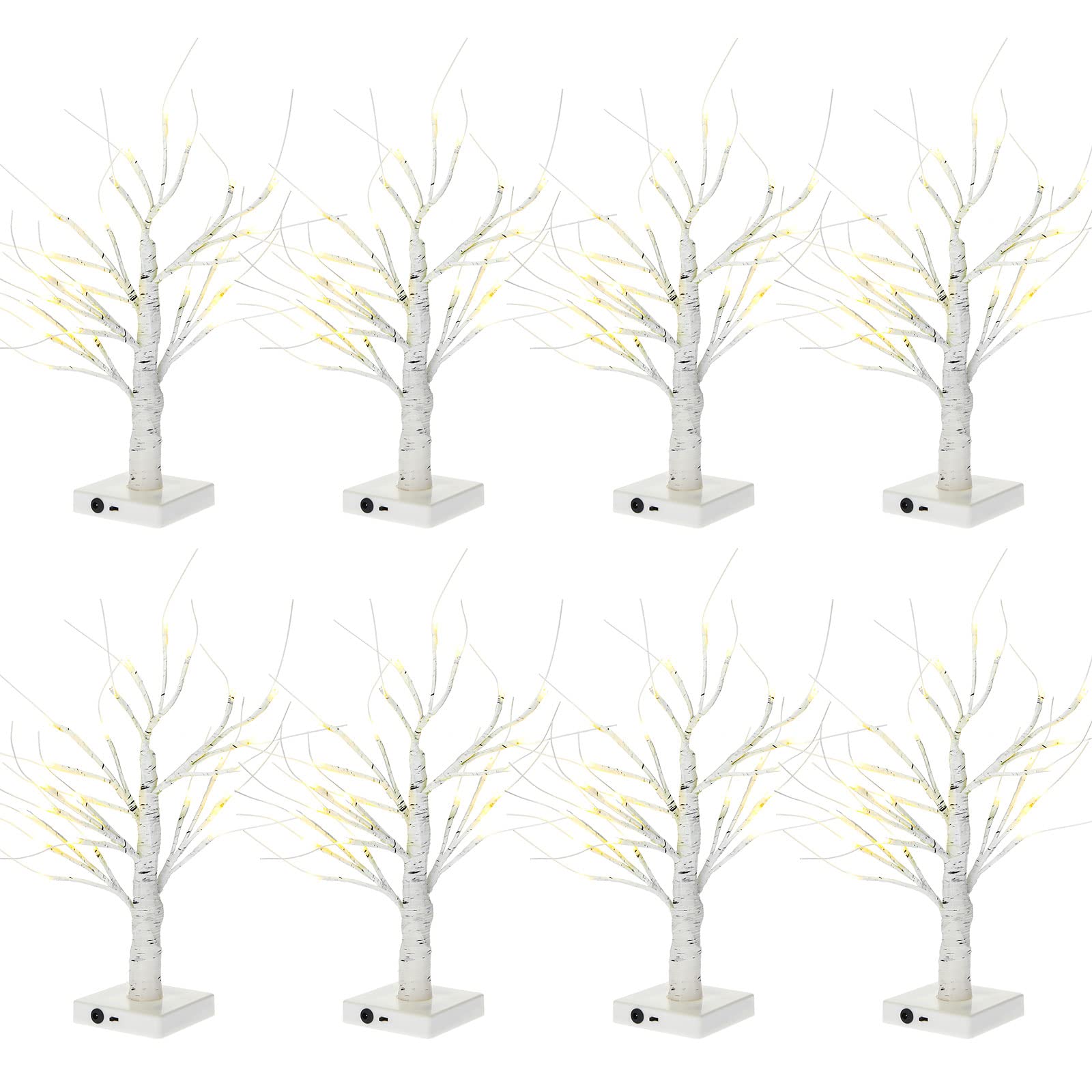 Photo 1 of Macarrie 8 Pcs Light Up White Birch Tree Indoor Wedding Christmas Decorations 18 Inch Lighted Tabletop LED Decor Small Artificial DIY Women Gift Battery Powered or USB Twinkling Fairy Branch(White)