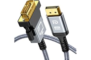 Capshi 6ft DisplayPort to DVI Cable, Gold-Plated, Nylon Braided, Compatible with Lenovo, Dell, HP, Monitor, Projector