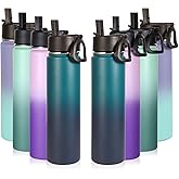 Volhoply 24oz Insulated Water Bottle With Straw Bulk 8 Pack,Metal Wide Mouth Water Bottles With Handle Keep Cold,Reusable Double Wall Cups,Powder Coated Sport Bottle For Holder(Assorted,8 count)
