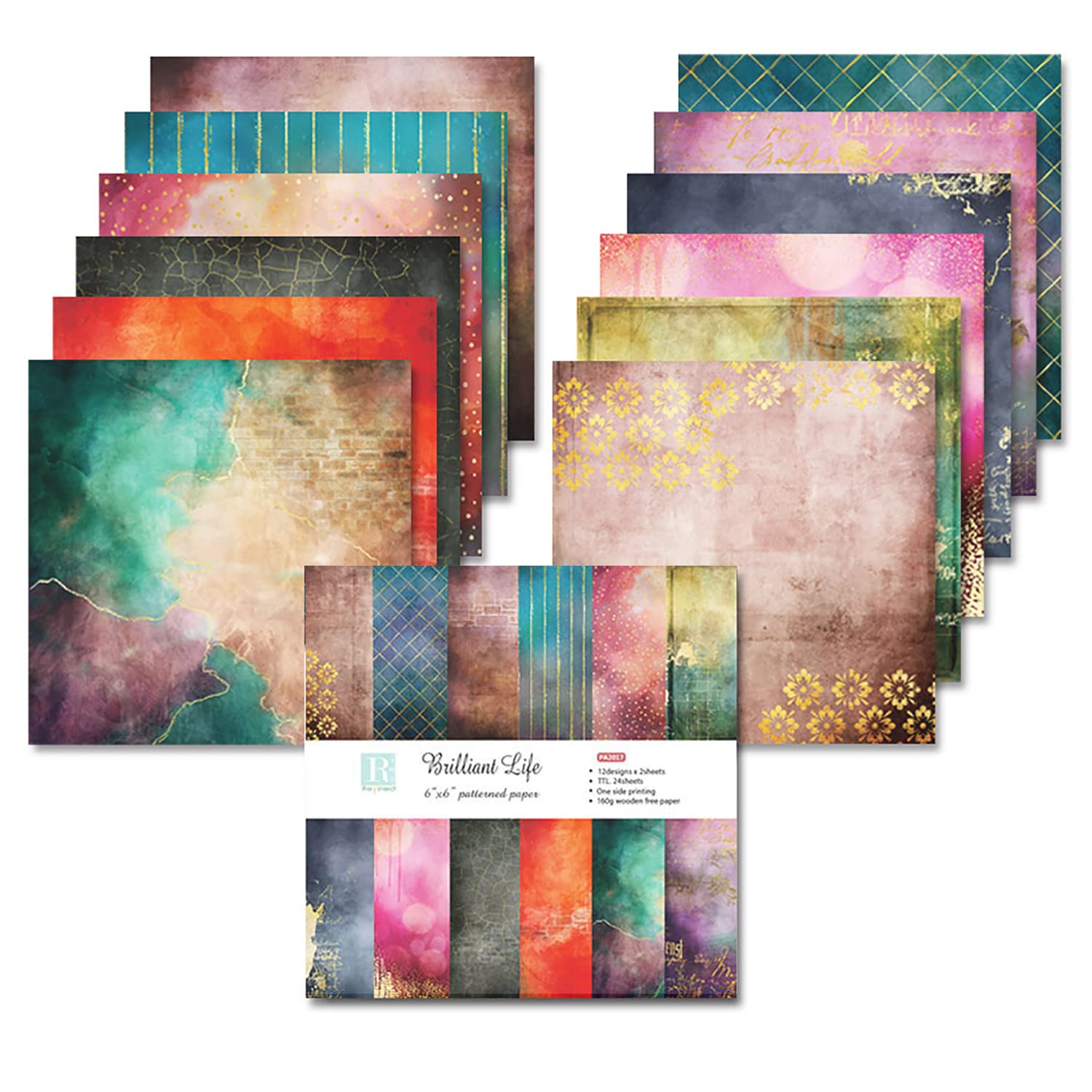 24 Pages Single-Sided Scrapbooking Cardstock Pad for Cardmaking, Handmade Craft Design - Colorful Paper (15.2*15.2CM)