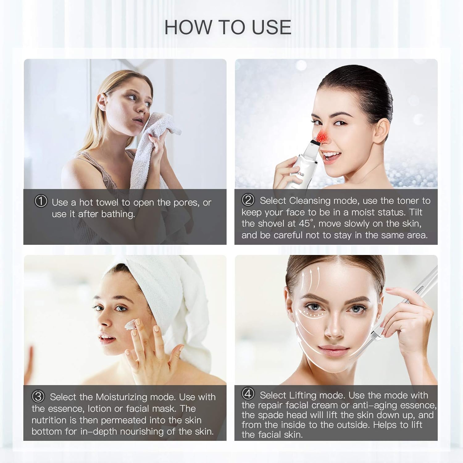 GUGUG Skin Scrubber, Skin Spatula, Blackhead Remover Comedone Extractor, Facial Skin Scrubber, Pore Cleanser & IP6X Waterproof USB Charger, Facial Lifting Tool, with 2 Silicone Covers: Beauty