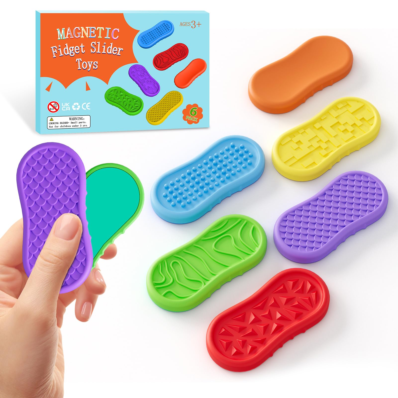6 Pack Silicone Magnetic Fidget Slider, Sensory Stress Reliever Magnetic Fidget Toys for Adults & ADHD Kids, Ideal Focus Aid and Mindful Play Gadget​ (Vibrant hues)