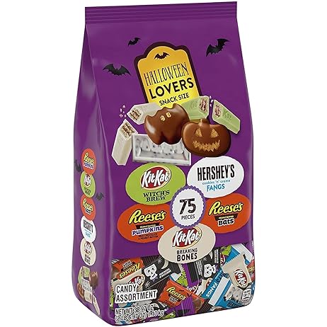 HERSHEY'S, KIT KAT and Milk Chocolate and Creme Assortment Snack Size Candy, Halloween, 38.97 oz Bulk Variety Bag (75 Pieces)