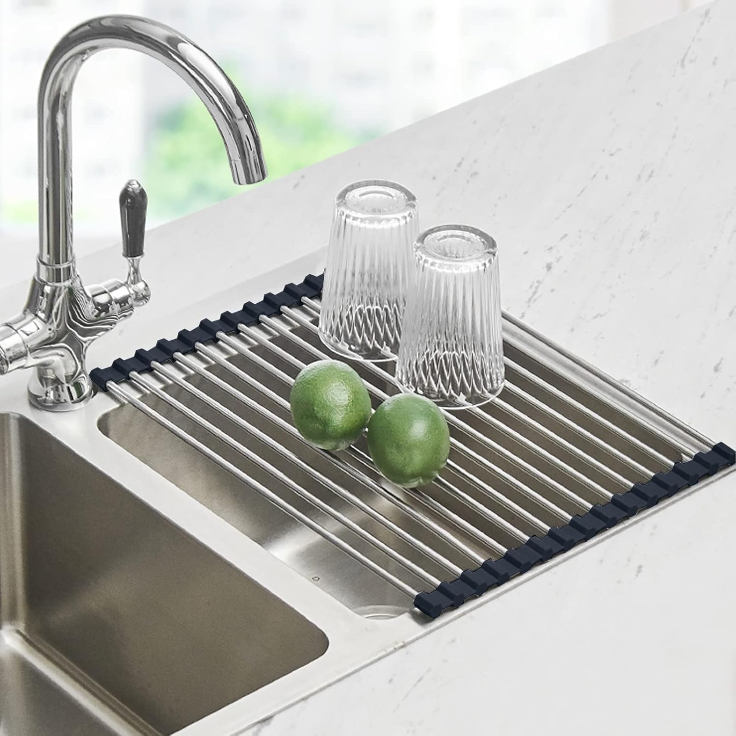 Photo 1 of Seropy  Dish Drying Rack Over The Sink Drying Rack for Kitchen Counter, Rolling Dish Rack Over Sink Mat, Foldable Dish Drainer Stainless Steel Rack Kitchen Organization Gadgets 17.5"x11.8"