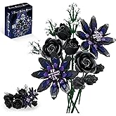 Flower Bouquet Building Set, 12 Gothic Black Rose and Lotus Botanical Collection Building Block Toy Compatible with Lego Flowers for Adults Women Home Decor, Gift for Valentine, Mother's Day