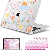 May Chen Compatible with MacBook Air 13 inch Case 2022 2021, 2020-2018 Release Model: M1 A2337 A2179 A1932, Plastic Hard Shell Case Cover for Mabook Air 13 inch with Retina Dispaly, Rainbows Flowers