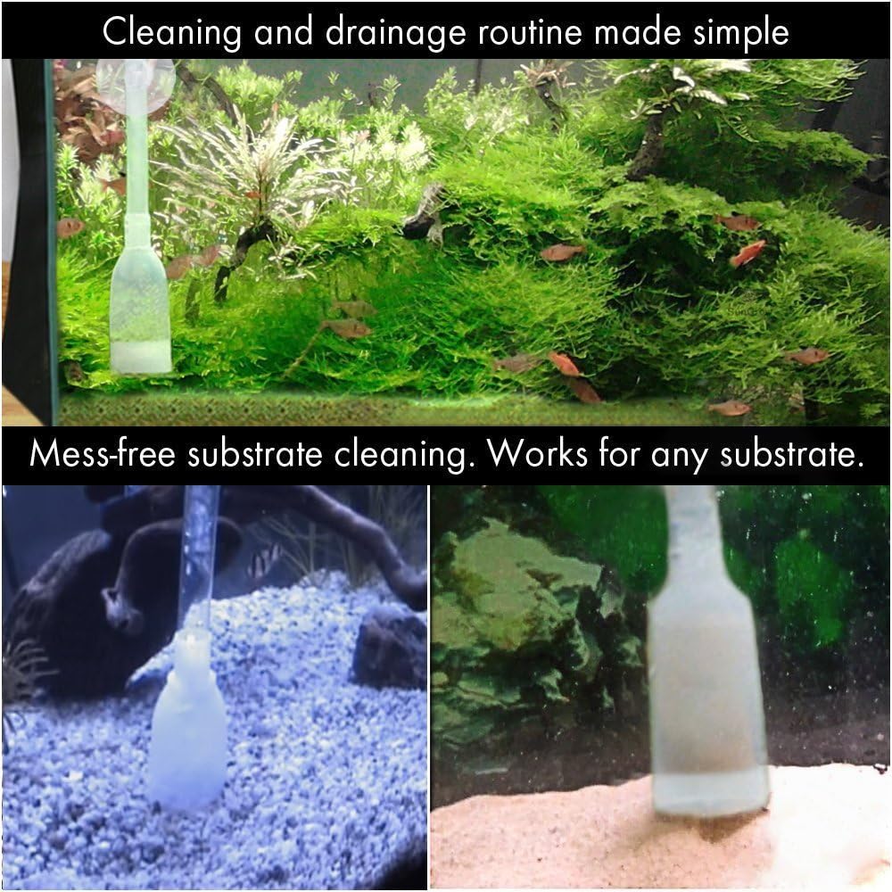 Aquarium Gravel Cleaner Kit with priming bulb - 2-minutes to assemble - Facilitates frequent water changes - No need to remove fish or plants - BPA-free Siphon - Perfect for cleaning small fish tanks
