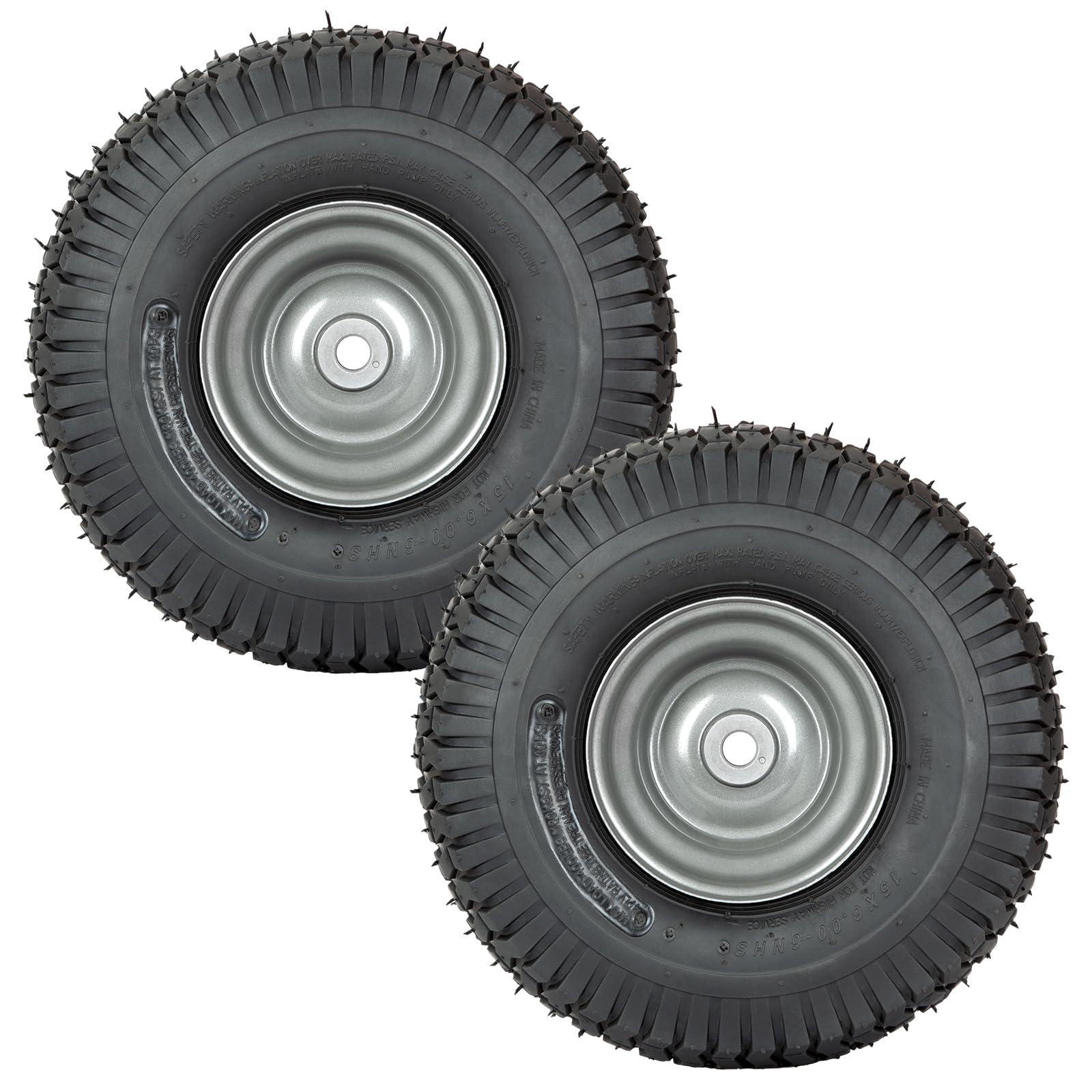 Photo 1 of 2 PCS Autocessking 15x6.00-6 Tire and Wheel Assembly Front Tires Compatible with Craftsman Riding Mowers Lawn Tractors, 3" centered Hub, 3/4" Bushing