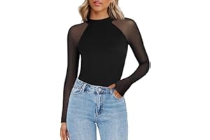 Zeagoo Long Sleeve Shirts for Women Floral Mesh Sheer Top Mock Neck Double Lined Fitted Going Out Blouses