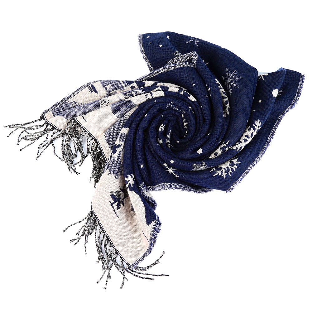 Vbiger Christmas Unisex men women Reversible Winter Scarf Oversized Warm Wrap Shawl Thickened Pashmina with Tassels (Navy Blue)