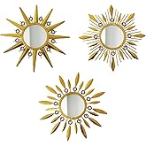 Manortang Champagne Gold Round Mirrors for Wall Art Pack of 3, Decorative Mirror Wall Valentine Decor& Vintage Room Decor, Sunburst Circle Mirrors Modern Valentine Gifts for Women & Moms