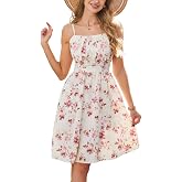 Women's Summer Dresses Spaghetti Strap Sleeveless Beach Floral Sundress with Pockets A Line Flowy Casual Smocked Midi Dress