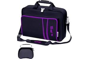 omarando Gaming Console Carrying Case,Compatible with PS5 or PS5 Slim,Travel Carrying Bag for Game Controller and Accessories,Included Controller Protective Box(Black-Purple)