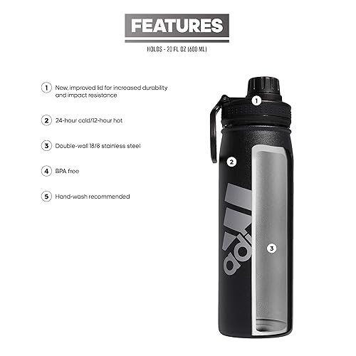 adidas 600 ML (20 oz) Metal Water Bottle, Hot/Cold Double-Walled