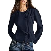 MakeMeChic Women's Crew Neck Blouse Wrap Tie Side Long Sleeve Business Dressy Tops