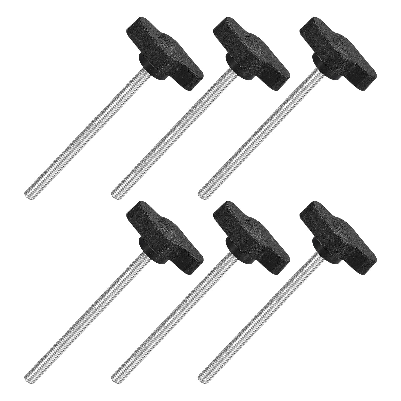 Photo 1 of uxcell 6Pcs Tee Wing Knobs Thumb Screws, M4 x 60mm Clamping Screw Knob Male Thread 304 Stainless Steel T Shaped Thumb Screws Handle 27mm Dia. for Hand Tightening Knob Replacement, Black