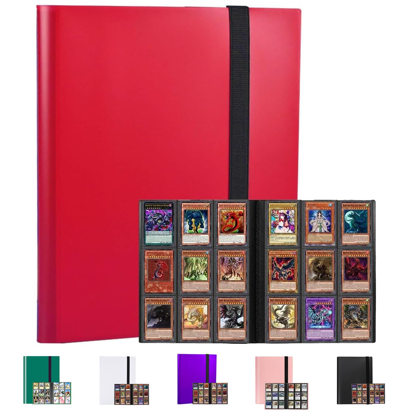 9-Pocket Trading Card Binder, Multiple Pocket Trading Card Album With Straps, 360 Side-Loading Pockets, Durable PU Album for Sports Cards，MTG, Pokemon, Yu-Gi-Oh, Football (Red)