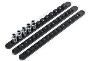 FivePears 3PCS 360° Socket Organizer Twist Lock,3/8 1/4 1/2 Socket Storage Rails, Premium Quality Socket Holders for Tool Box ，Tool Carts，Contains up to 40 Clips (Blue, Red and Black)