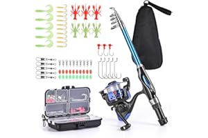 Leo Light Weight Kids Fishing Pole Telescopic Fishing Rod and Reel Combos with Full Kits Lure Case and Carry Bag for Youth Fishing and Beginner 130CM (Rod and Reel Combos with Full Kits and Carry Bag)