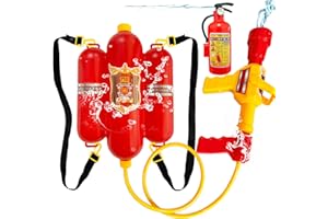 BLVOCHNNT Firefighter Backpack Water Gun Blaster Set for Kids,Fireman Tank with Hose Shooter Toy,Mini Fire Extinguisher Squirter for Halloween Costume,Outdoor Play,Swimming Pool,Beach,Party
