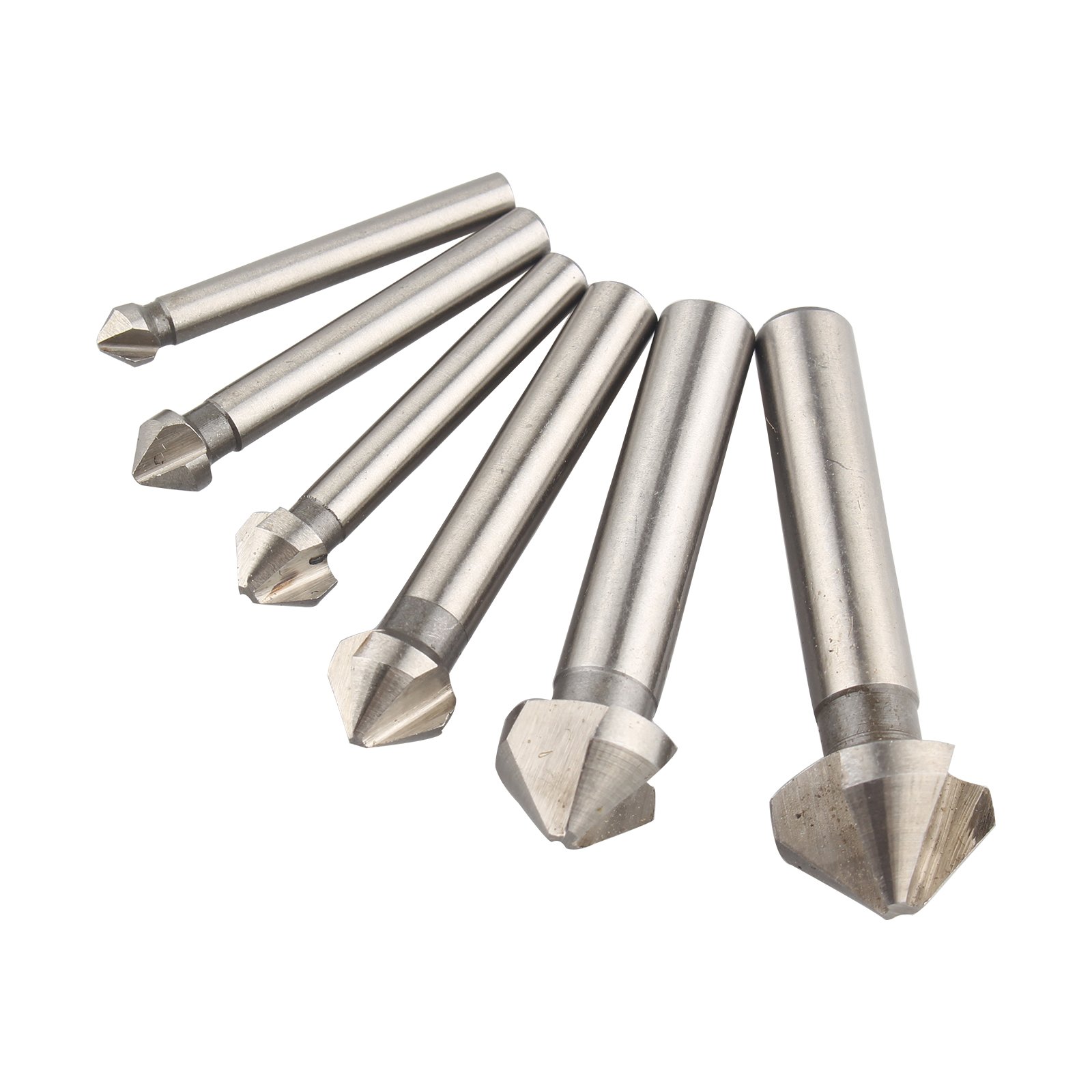 HALJIA 6 pcs 90 Degree 3 Flutes HSS Countersink Drill Bit Chamfer Cutter End Mill Cutting Chamfering Tools 6.3 to 20.5mm
