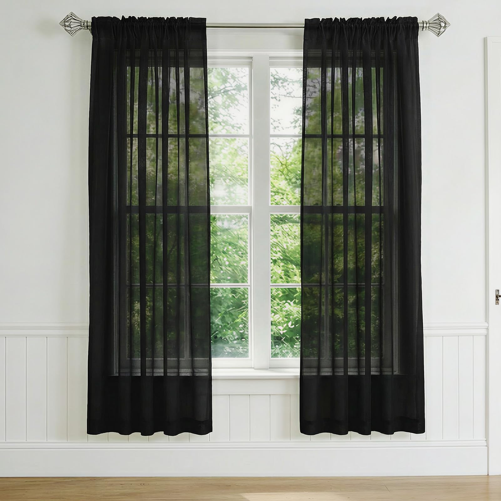 NAKIHOUSE Voile Curtain, 2 Panels Net Curtains for Windows 63 Drop, Elegant Slot Top Sheer Curtains, Light Filtering Black Voile Curtains for Living Room, Breathable & Graceful Window Drapes