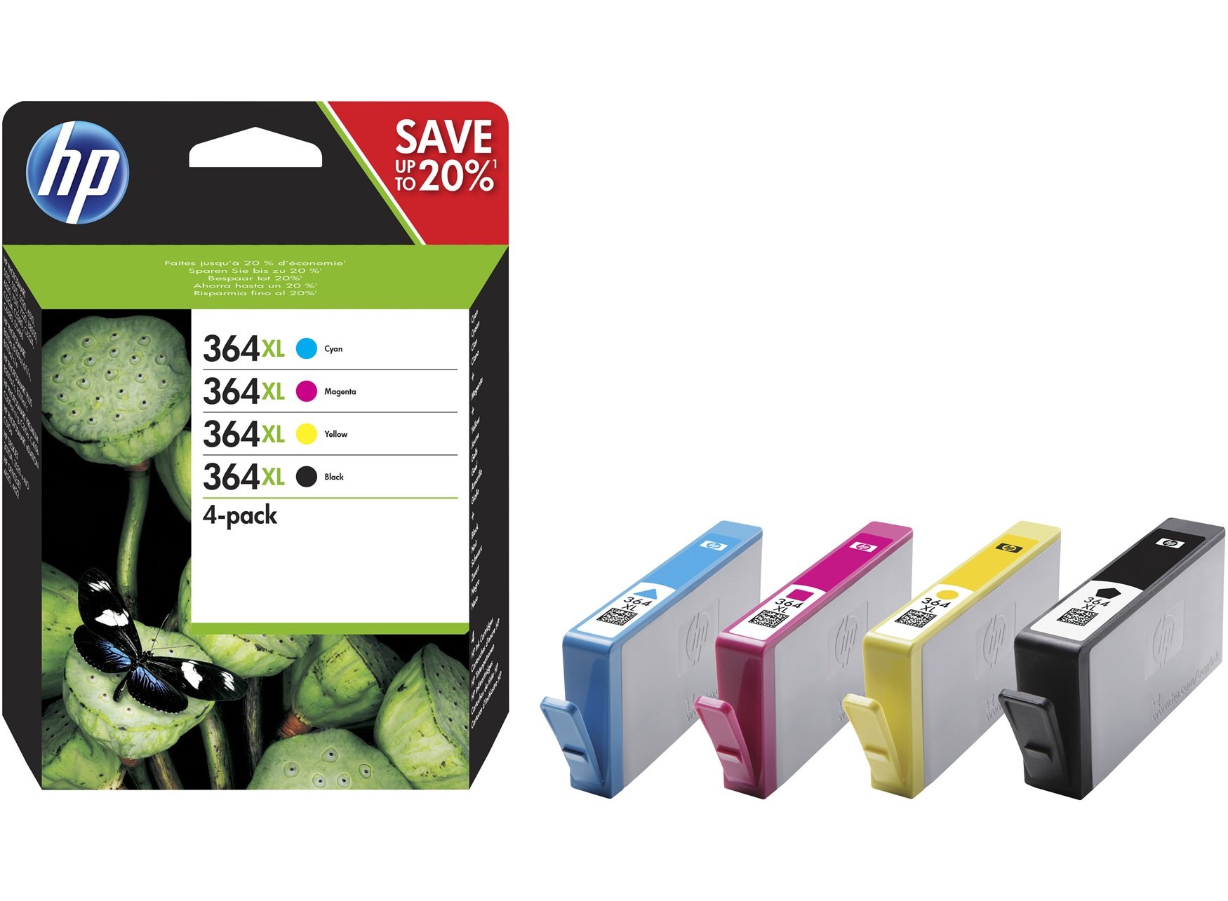 HP N9J74AE 364XL High Yield Original Ink Cartridges, Black/Cyan/Magenta/Yellow, Multipack