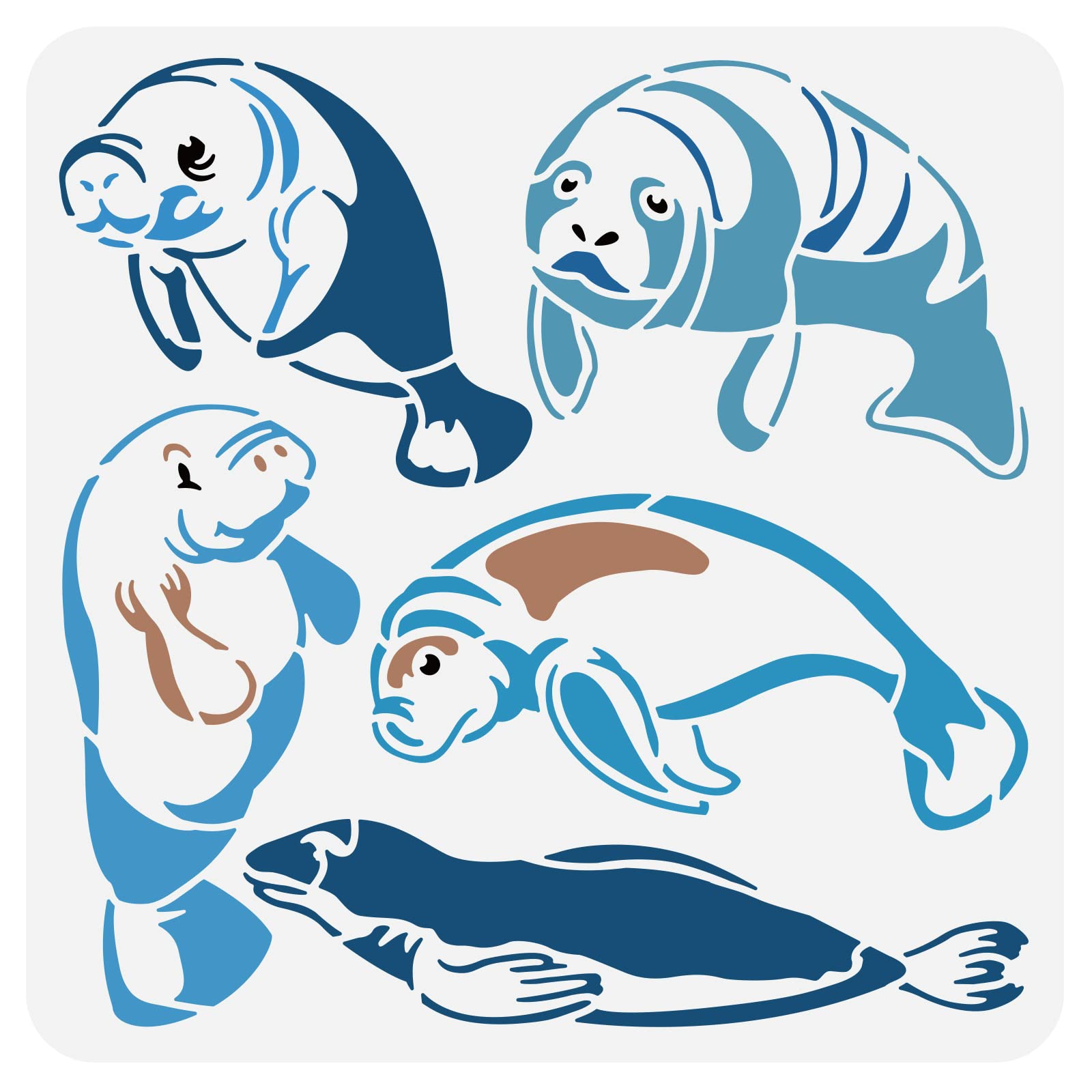 BENECREAT Manatee Plastic Stencil, 30x30cm Animal Themed Reusable Drawing Painting Templates for Diary Scrapbook DIY Craft, Wall Floor Decoration