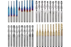 40pcs End Mills CNC Router Bits, 1/8" Shank, 6.35mm Cutting Diameter, 2-Flute Ball Nose End Mill, Titanium Coat, MC40A