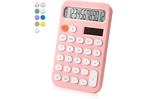 VEWINGL Standard Calculator 12 Digit,Desktop Dual Power Battery and Solar,Desk Calculator with Large LCD Display for Office,School, Home & Business Use,Automatic Sleep.5.7 * 3.5in (Pink)