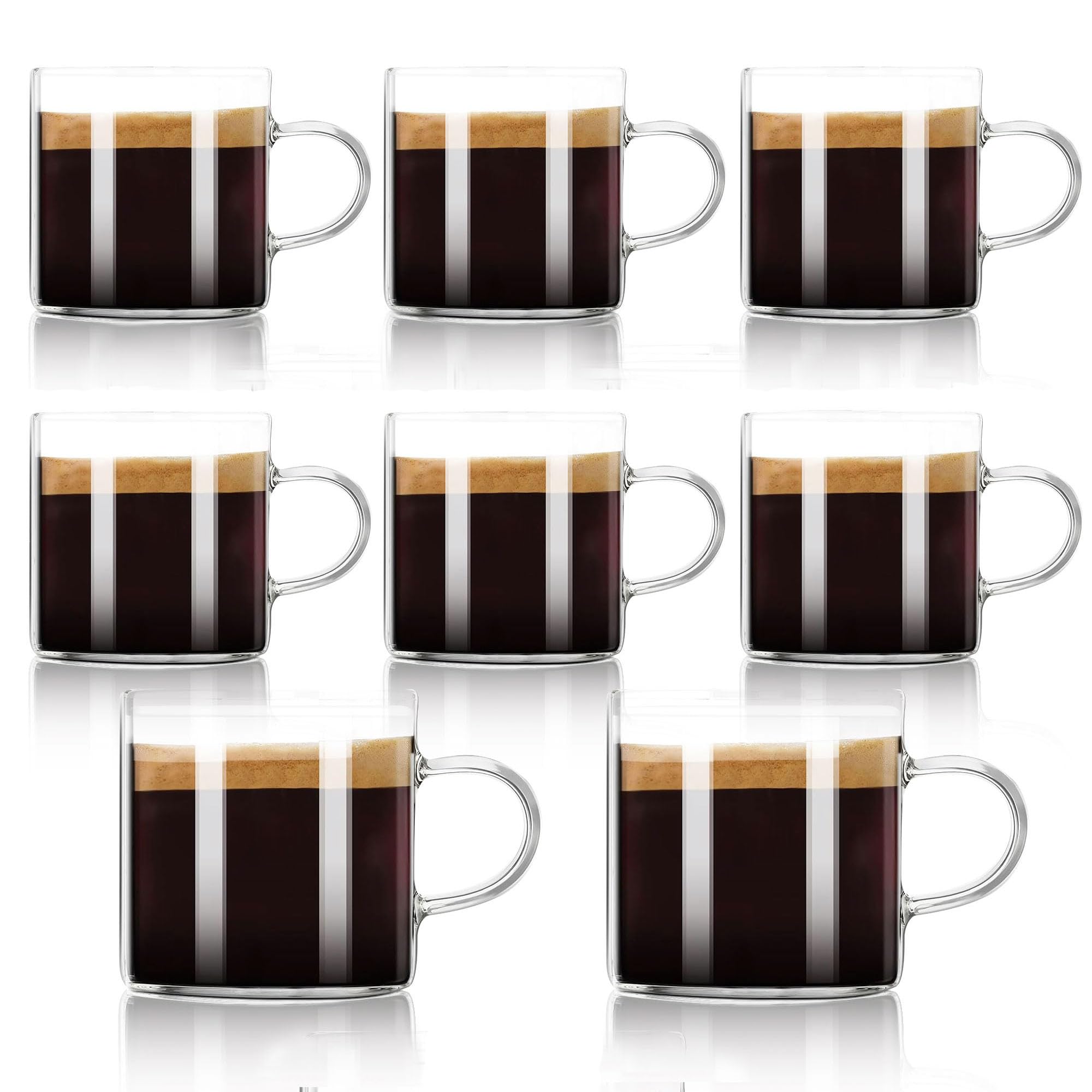 Espresso Cups Set of 8, Espresso Shot Glasses Mugs Small Tea Cups 4.5oz, Clear Glass with Handles for Cappuccino Coffee Tea