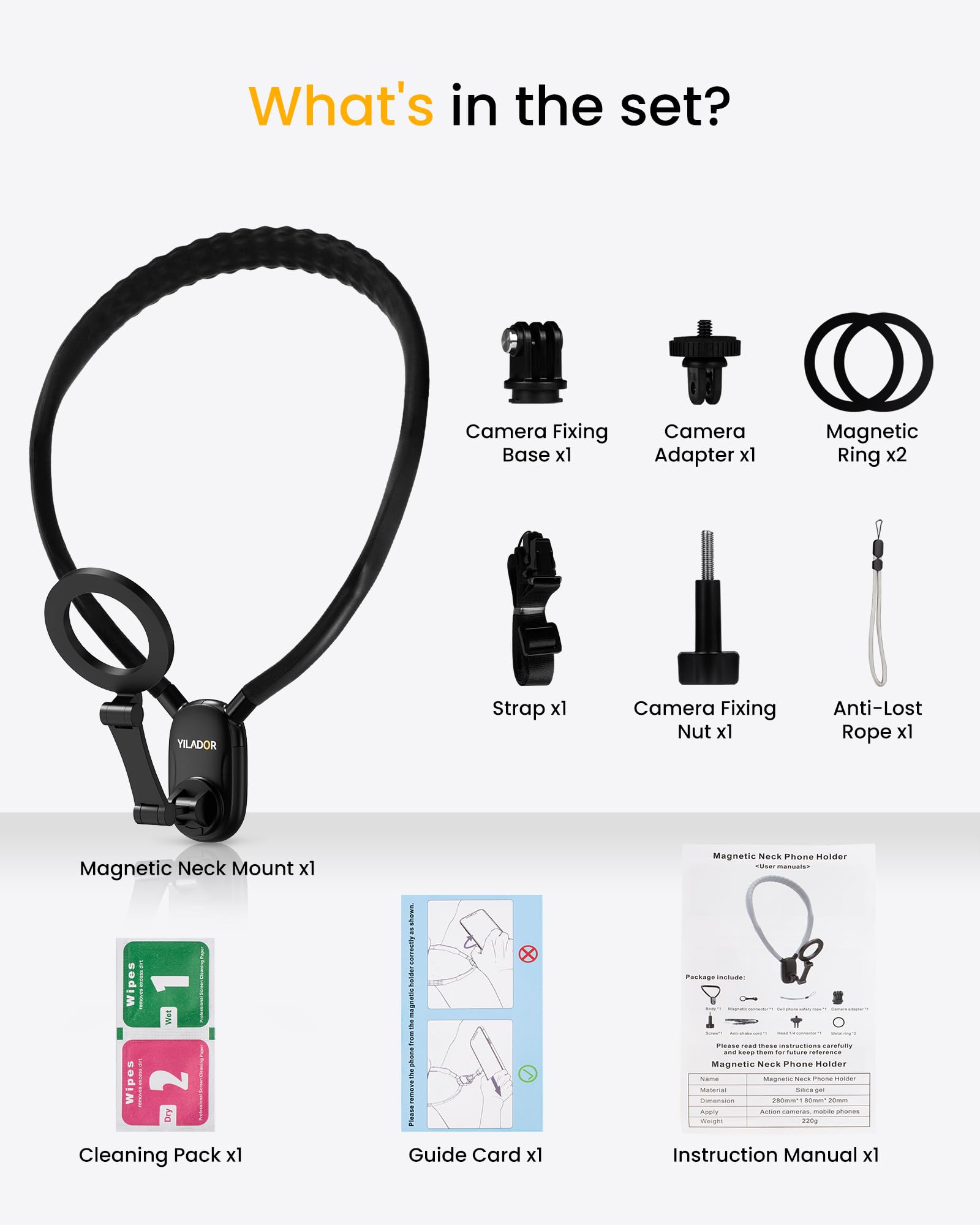 Magnetic Neck Phone Holder for Recording, Hands Free POV/Vlog Video Filming, 4 in 1 Phone Chest Mount for Cooking/Riding/Indoor/Outdoor, Content Creator Essentials for iPhone Android GoPro DJ (Black)