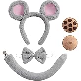 Nuolich Mouse Ears Headband Bow Tie Tail and 2PC Cookie Brooches Costume Accessories Set Party Dress Up