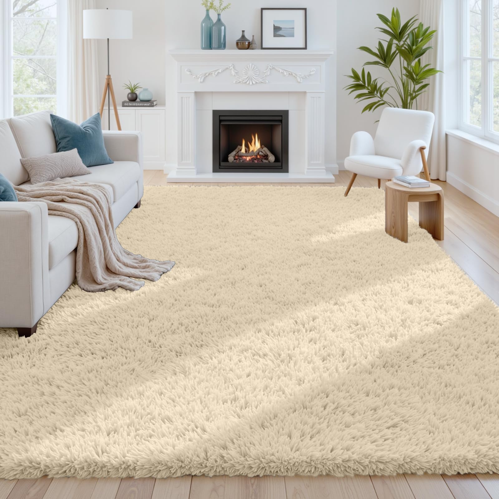 6x9 Area Rugs for Living Room Rug: Soft Fluffy Shag Beige Rugs for Bedroom, Non-Slip Large Fuzzy Plush Rug Indoor Floor Carpet for Nursery Kids Boys Girls Room, Dorms, Playroom, Modern Home Decor Image