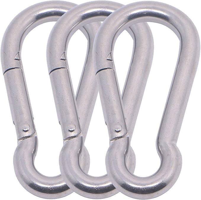 Airsun 3Pack M8/80mm Stainless Steel Spring Snap Hook Carabiner Link