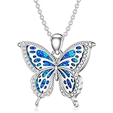 DONGHU Blue Butterfly Necklace Sterling Silver Dainty Cute Butterfly Pendant Necklace S925 Butterfly Charm Jewelry Gift for Women