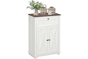 HOMCOM Storage Cabinet, Farmhouse Kitchen Cabinet with Drawer, Barn Doors and Adjustable Shelf, White