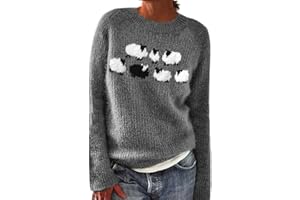 Lolvmvchi Fair Isle Sweater Women Knitted Retro Sweater Casual Loose Crewneck Long Sleeve Lightweight Cropped Pullover Tops