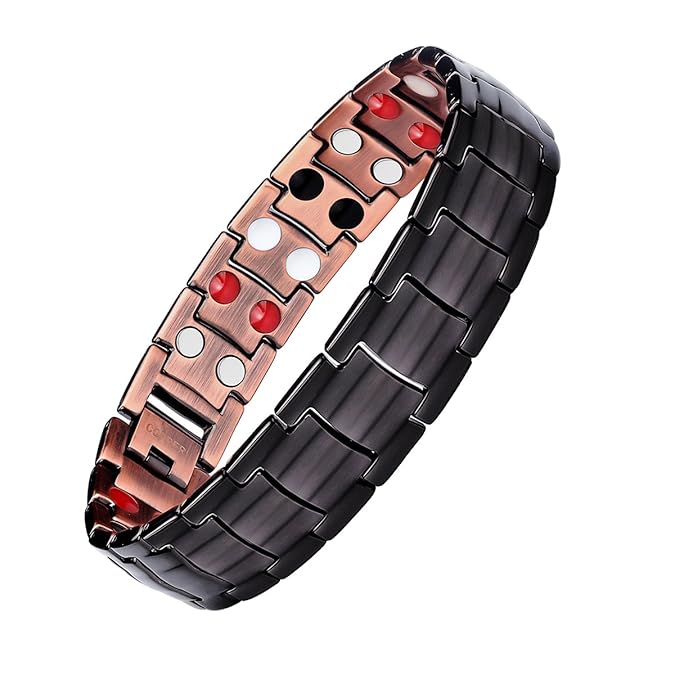 Jeracol Magnetisches Kupferarmband Männer Doppelter Starker Magnet Heilendes Armband Schmerzlinderung für Arthritis, Gun Schw
