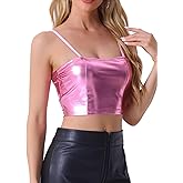 Allegra K Women's Sexy Spaghetti Strap Cami Top Sleeveless Party Sparkly Shiny Metallic Crop Tank Top