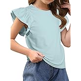 Ecolala Girls' Summer Shirts Cute Tops Ruffle Sleeve Crew Neck Casual Tees