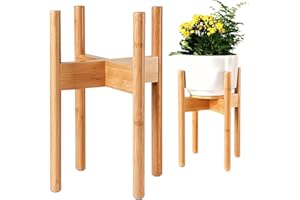ZPirates Plant Stand for Indoor - Adjustable Sideways to fit 8 10 or 12 Inch-wide Medium-Large Planter Pots - Ideal for Live and Fake, Corner and Floor Plants - 14-inch Tall - Bamboo Wood