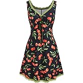 CIDER Women's Floral Mini Dress Fruit Sleeveless V Neck Lace Trim Sun Dress A Line Cute Summer Dresses Beach Vacation Outfits
