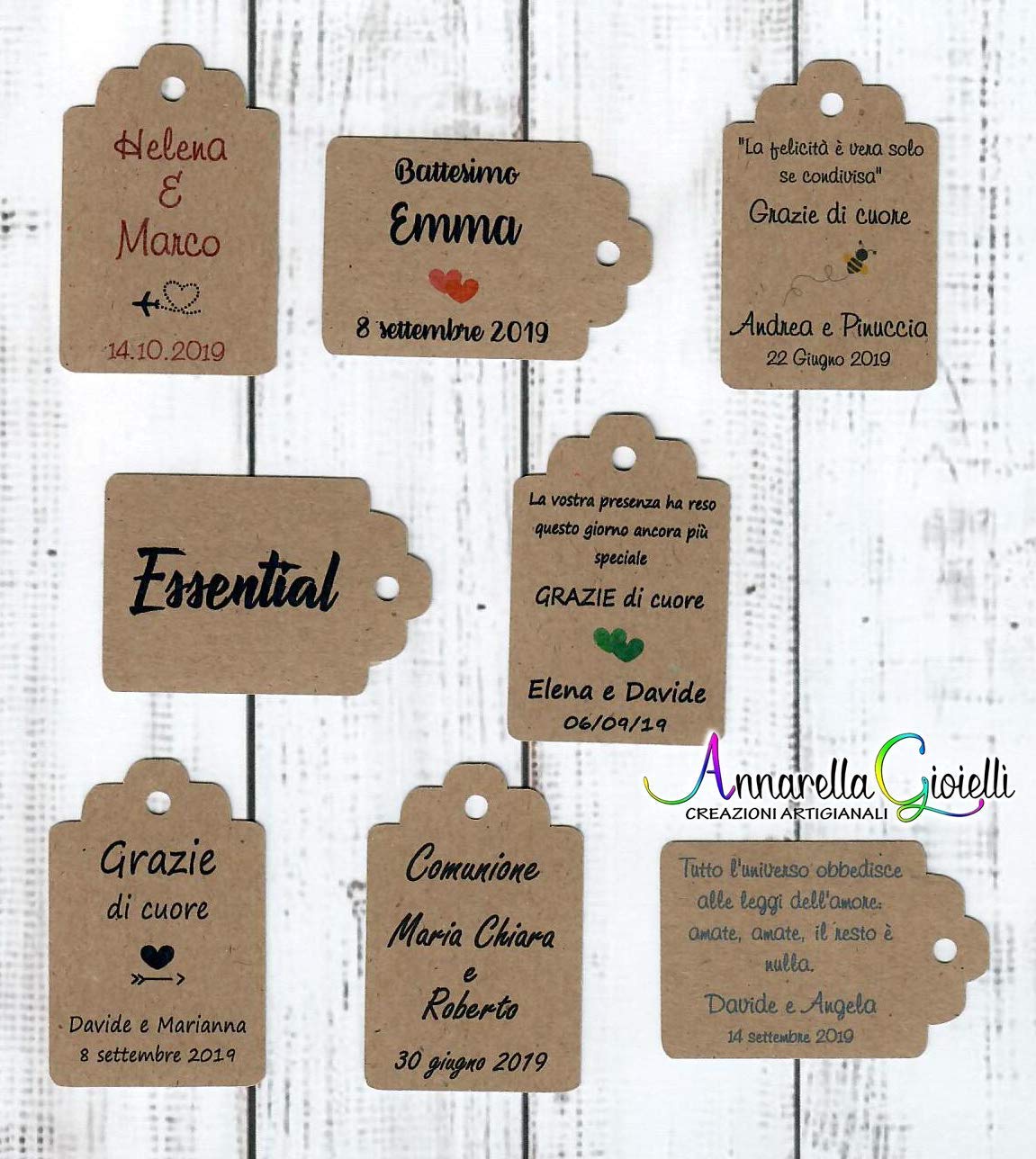 Cartellini kraft personalizzati, tag bomboniere, 30x45 millimetri, a